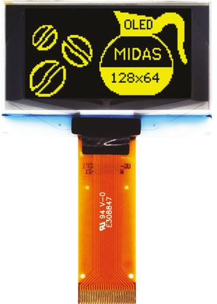 Midas - MCOT128064BY-YM - Midas 1.54in ɫ Դ OLED ʾ MCOT128064BY-YM, 128 x 64, TAB, I2CƽУSPIӿ		