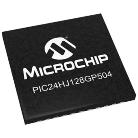 Microchip - PIC24HJ128GP504-E/ML - Microchip PIC24HJ ϵ 16 bit PIC MCU PIC24HJ128GP504-E/ML, 20MHz, 128 kB ROM , 8 kB RAM, QFN-44		