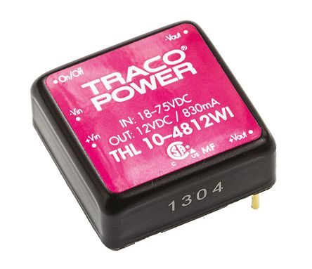 TRACOPOWER - THL 10-4812WI - TRACOPOWER THL 10WI ϵ 10W ʽֱ-ֱת THL 10-4812WI, 18  75 V ֱ, 12V dc, 830mA, 1.5kV dcѹ, 86%Ч		