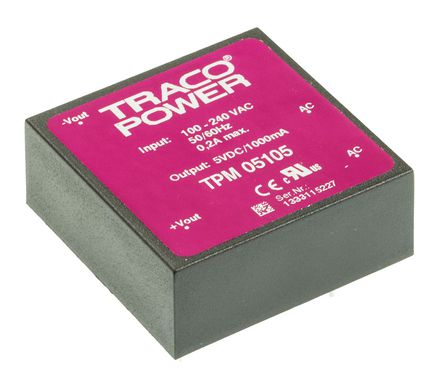 TRACOPOWER - TPM 05105 - TRACOPOWER 5W  ǶʽģʽԴ SMPS TPM 05105, 100  375 V dc, 85  264 V ac, 5V dc, 1A		
