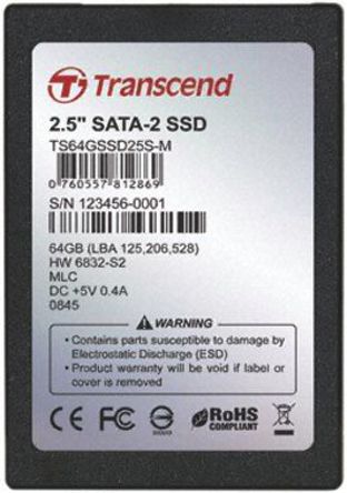 Transcend - TS64GSSD25S-M - Transcend 64 GB 2.5 in.  ̬Ӳ TS64GSSD25S-M, SATA ӿ		