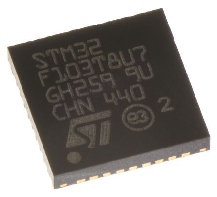 STMicroelectronics - STM32F103T8U7 - STM32F ϵ STMicroelectronics 32 bit ARM Cortex M3 MCU STM32F103T8U7, 72MHz, 64 kB ROM , 20 kB RAM, 1xUSB, VFQFPN-36		