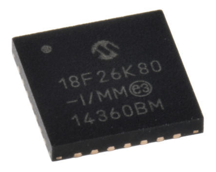 Microchip - PIC18F26K80-I/ML - Microchip PIC18F ϵ 8 bit PIC MCU PIC18F26K80-I/ML, 64MHz, 64 kB ROM , 1024 B3648 B RAM, QFN-28		