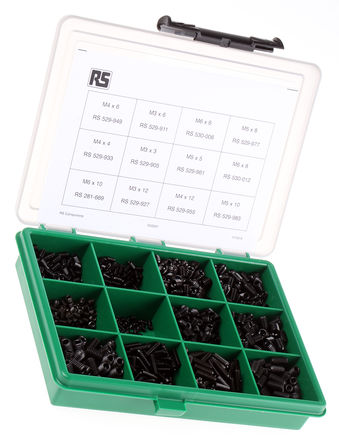 RS Pro - DIN 916 BLACK STEEL,KIT - RS Pro 1120  ݶ/˨׼ DIN 916 BLACK STEEL,KIT, 3  12mm, M3, M4		