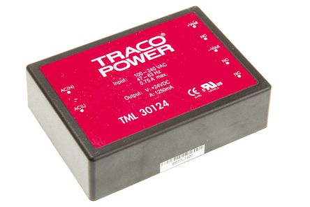 TRACOPOWER - TML 30124 - TRACOPOWER 30W  ǶʽģʽԴ SMPS TML 30124, 100  370 V dc, 85  264 V ac, 24V dc, 1.25A		