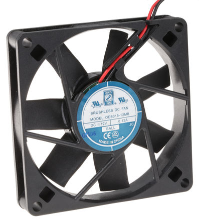 RS Pro - OD8015-12MB - RS Pro OD8015 系列 1.8W 12 V 直流 轴流风扇 OD8015-12MB, 39.1m3/h, 2500rpm, 80 x 80 x 15mm		