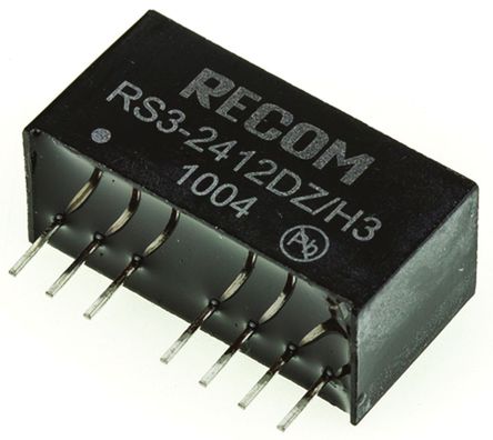 Recom - RS3-2412DZ/H3 - Recom RS3 ϵ 3W ʽֱ-ֱת RS3-2412DZ/H3, 9  27 V ֱ, 12V dc, 125mA, 3kV dcѹ, 80%Ч, SIPװ		