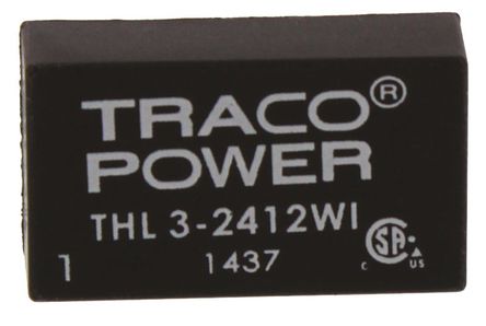 TRACOPOWER - THL 3-2412WI - TRACOPOWER THL 3WI ϵ 3W ʽֱ-ֱת THL 3-2412WI, 9  36 V ֱ, 12V dc, 250mA, 1.5kV dcѹ, 80%Ч, DIPװ		