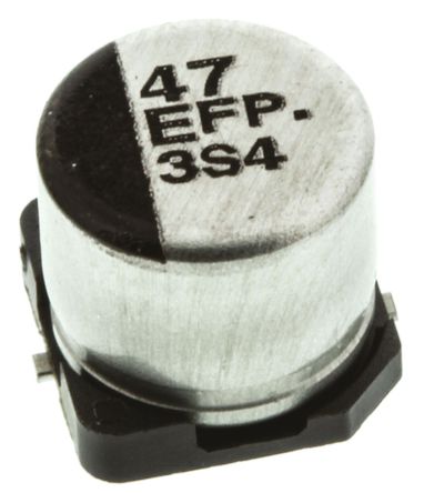 Panasonic - EEEFP1E470AP - Panasonic FP SMD ϵ 25 V ֱ 47F SMD  EEEFP1E470AP, 20%ݲ, 260m(ֵ), +105C, Dװ		