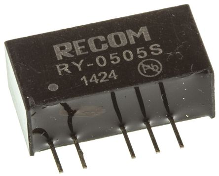 Recom - RY-0505S - Recom RY ϵ 1W ʽֱ-ֱת RY-0505S, 4.75  5.25 V ֱ, 5V dc, 200mA, 1kV dcѹ, 60%Ч, SIPװ		