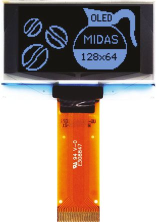 Midas - MCOT128064BY-BM - Midas 1.54in ɫ Դ OLED ʾ MCOT128064BY-BM, 128 x 64, TAB, I2CƽУSPIӿ		