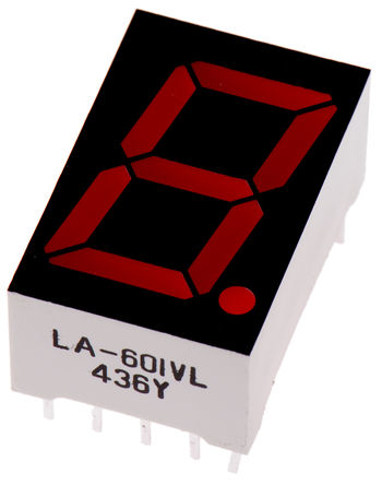 ROHM - LA-601VL - ROHM 1字符 7段 共阴 红色 LED 数码管 LA-601VL, 14 mcd, 右侧小数点, 14.6mm高字符, 通孔安装		