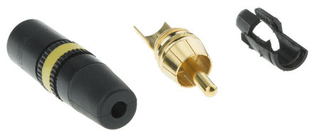 Neutrik - NYS373-4 - Neutrik 黑色/黄色 1A RCA 插头 NYS373-4, 镀金触点		