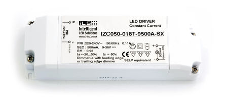 Intelligent LED Solutions - IZC050-018T-9500A-SX - Intelligent LED Solutions IZC ϵ LED  IZC050-018T-9500A-SX, 9  36V, 500mA, 18W		