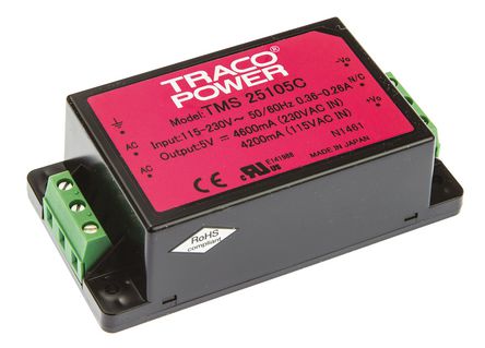 TRACOPOWER - TMS 25105C - TRACOPOWER 25W  ǶʽģʽԴ SMPS TMS 25105C, 110  375 V dc, 85  264 V ac, 5V dc, 4.6A, 78%Ч		