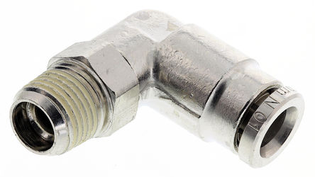 Norgren - 101470618 - Norgren 1014 系列 镀镍黄铜 直角 回转式弯头适配器 101470618, R 1/8 外螺纹, 推入式 6 mm管连接		