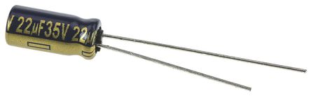 Panasonic - EEUFC1V220 - Panasonic FC 径向 系列 35 V 直流 22μF 通孔 铝电解电容器 EEUFC1V220, ±20%容差, 800mΩ(等值串联), 最高+105°C		