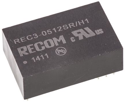 Recom - REC3-0512SR/H1 - Recom REC3 ϵ 3W ʽֱ-ֱת REC3-0512SR/H1, 4.25  5.75 V ֱ, 12V dc, 250mA, 500V acѹ, PDIPװ		