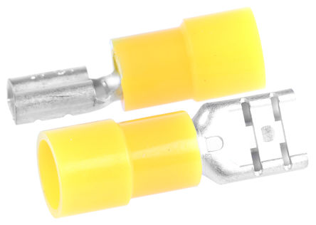 RS Pro - FDNI5-250 - RS Pro FDNI5 系列 黄色 绝缘 压接插座 FDNI5-250, 6.35 x 0.8mm		