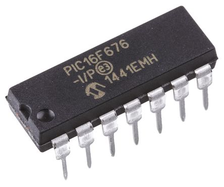 Microchip - PIC16F676-I/P - Microchip PIC16F ϵ 8 bit PIC MCU PIC16F676-I/P, 20MHz, 1024 x 14 ֣128 B ROM , 64 B RAM, PDIP-14		