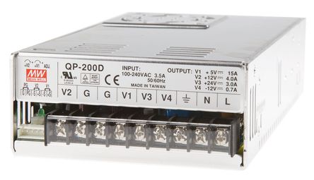 RS Pro - QP-200D - RS Pro 203.4W 4 ǶʽģʽԴ SMPS QP-200D, 127  370 V dc, 90  264 V ac, 5 V dc, 24 V dc, 12 V dc		