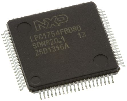NXP - LPC1754FBD80,551 - NXP LPC17 ϵ 32 bit ARM Cortex M3 MCU LPC1754FBD80,551, 100MHz, 128 kB ROM , 32 kB RAM, 1xUSB, LQFP-80		