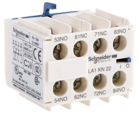 Schneider Electric - LA1KN22 - Schneider Electric LA1K 系列 夹安装 辅助触点 LA1KN22, 螺钉接端, 2 常开/2 常闭, 10 A, 600 V 交流		