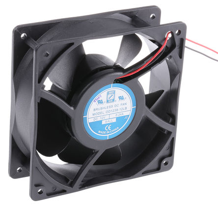 RS Pro - OD1238-12LB - RS Pro OD1238 系列 3W 12 V 直流 轴流风扇 OD1238-12LB, 124m3/h, 1950rpm, 120 x 120 x 38.5mm		