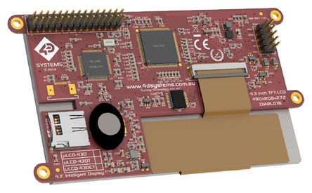 4D Systems - uLCD-43DT - 4D Systems 4.3in TFT 触摸屏 触摸屏显示模块, 480 x 272pixels 分辨率, LED背光 I2C, TTL 接口 