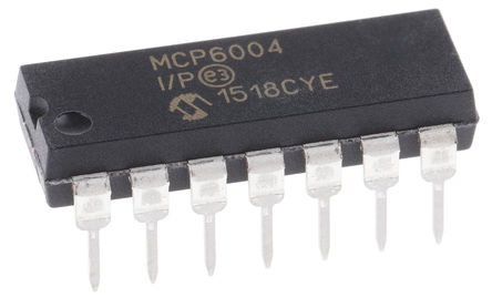 Microchip - MCP6004-I/P - Microchip MCP6004-I/P · Ŵ, 1MHz, 3  5V, CMOS, 14 PDIPװ		