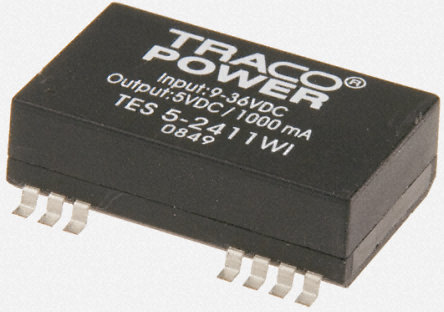 TRACOPOWER - TES 5-2412WI - TRACOPOWER TES 5WI ϵ 5W ʽֱ-ֱת TES 5-2412WI, 9  36 V ֱ, 12V dc, 420mA, 1.5kVѹ, 83%Ч, DIP 24װ		