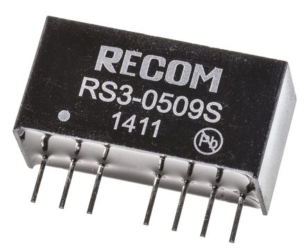 Recom - RS3-0509S - Recom RS3 ϵ 3W ʽֱ-ֱת RS3-0509S, 4.5  9 V ֱ, 9V dc, 333mA, 500V acѹ, SIPװ		