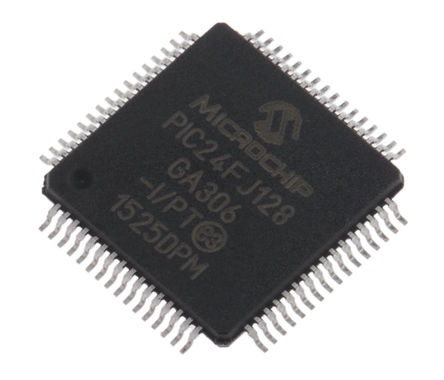 Microchip - PIC24FJ128GA306-I/PT - Microchip PIC24FJ ϵ 16 bit PIC MCU PIC24FJ128GA306-I/PT, 32MHz, 128 kB ROM , 8 kB RAM, TQFP-64		