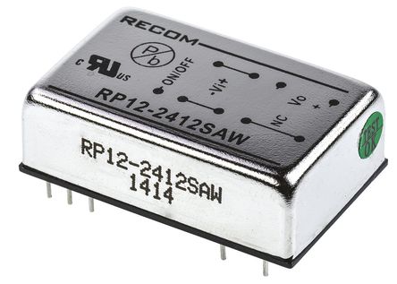Recom - RP12-2412SAW - Recom RP12 AW ϵ 12W ʽֱ-ֱת RP12-2412SAW, 9  36 V ֱ, 12V dc, 1A, 1.6kV dcѹ, DIPװ		