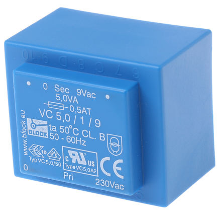 Block - VC 5,0/1/9 - Block ͨ PCB ѹ VC 5,0/1/9, 230V acѹ, 9V acμѹ, 5VA, 50  60 HzΧ		