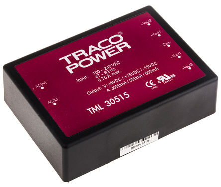 TRACOPOWER - TML 30515 - TRACOPOWER 30W 3 ǶʽģʽԴ SMPS TML 30515, 100  370 V dc, 85  264 V ac, 5 V dc, 15 V dc		