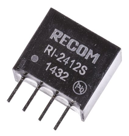 Recom - RI-2412S - Recom RI ϵ 2W ʽֱ-ֱת RI-2412S, 21.6  26.4 V ֱ, 12V dc, 167mA, 500V acѹ, SIPװ		