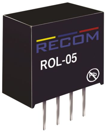 Recom - ROL-0505S - Recom ROL ϵ 0.5W ʽֱ-ֱת ROL-0505S, 5V dc, 100mA, 1kV dcѹ, 78  82%Ч, SIPװ		
