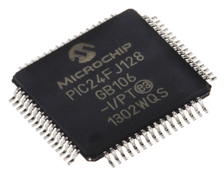 Microchip - PIC24FJ128GB106-I/PT - Microchip PIC24FJ ϵ 16 bit PIC MCU PIC24FJ128GB106-I/PT, 32MHz, 128 kB ROM , 16 kB RAM, 1xUSB, TQFP-64		