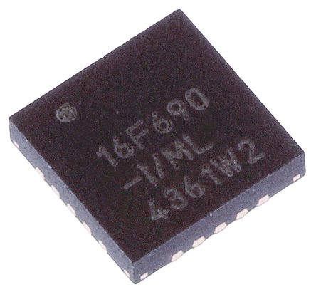 Microchip - PIC16F690-I/ML - Microchip PIC16F ϵ 8 bit PIC MCU PIC16F690-I/ML, 20MHz, 256B4096x14  ROM , 256 B RAM, QFN-20		