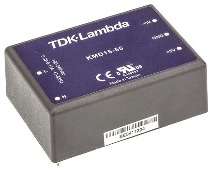 TDK-Lambda - KMD15-55 - TDK-Lambda 15W 2 ǶʽģʽԴ SMPS KMD15-55, 100 to 375 V dc, 90 to 264 V ac, 5V, 1.5A, 78%Ч, ܷװ		