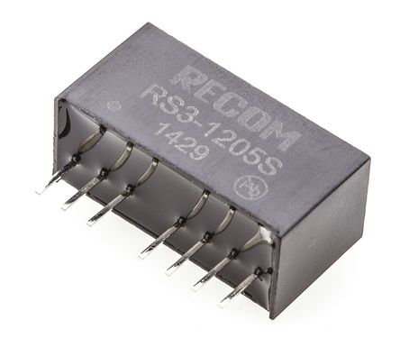 Recom - RS3-1205S - Recom RS3 ϵ 3W ʽֱ-ֱת RS3-1205S, 9  18 V ֱ, 5V dc, 600mA, 500V acѹ, SIPװ		