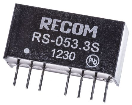 Recom - RS-053.3S - Recom 2W ʽֱ-ֱת RS-053.3S, 4.5  9 V ֱ, 3.3V dc, 500mA, 500V acѹ, SIPװ		