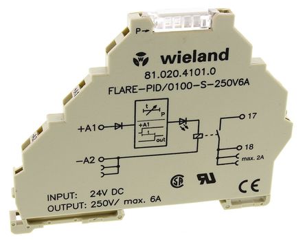 Wieland - 81.020.4101.0 - Wieland 81.020.4101.0 单刀单掷 DIN导轨 接口继电器模块, 6A		