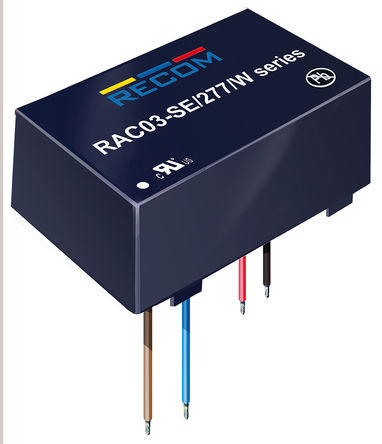Recom - RAC03-24SE/277/W - Recom 3W  ǶʽģʽԴ SMPS RAC03-24SE/277/W, 120  430 V dc, 85  305 V ac, 24V dc, 125, 80%Ч		
