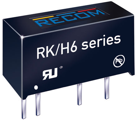 Recom - RK-0505S/H6 - Recom RK 系列 1W 隔离式直流-直流转换器 RK-0505S/H6, 5V dc输出, 200mA输出, 4kV隔离电压, 78%效能, 7 Pin SIP封装		