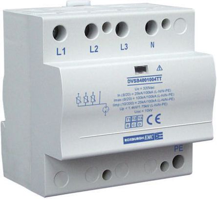 Roxburgh EMC - DVSB4001004TT - Roxburgh EMC DVSB ϵ 320 V 420 V  100kA 1 ͵ӿŵ2 ͵ӿŵ DVSB4001004TT, DIN 찲װ, 90 x 70 x 90mm		