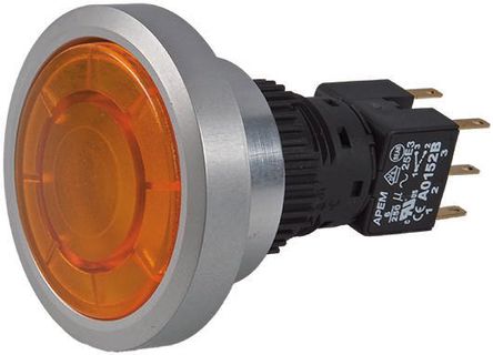 Apem - A9PFA1Y2DK3 - Apem A9PFA1Y2DK3 IP65 ˲ DP ɫLED 尲װ ť, 6 A@ 250 V 		