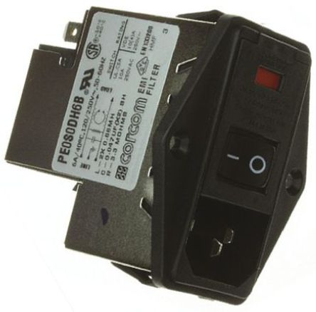 TE Connectivity - PE0S0DH6B - TE Connectivity װ C14 IEC ˲ ͷ PE0S0DH6B, ζ˽, 6A, 250 V 		