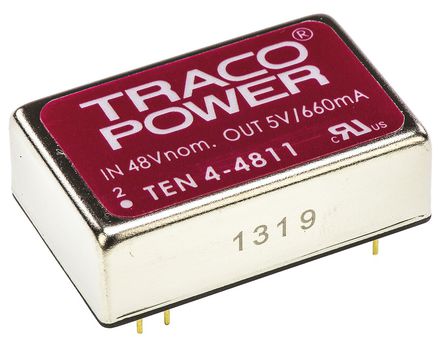TRACOPOWER - TEN 4-4811 - TRACOPOWER TEN 4 ϵ 4W ʽֱ-ֱת TEN 4-4811, 18  72 V ֱ, 5V dc, 660mA, 1.5kV dcѹ, 82%Ч, DIP 24װ		